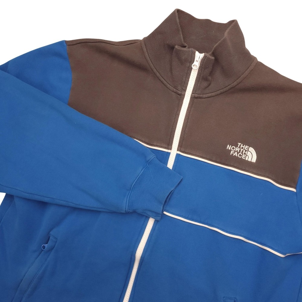 The North Face Track Jacket Mens XL Blue Brown Full Zip Fleece Colorblock Hiking